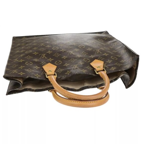 LOUIS VUITTON Logo Sac Plat Hand Tote Bag Monogram Leather Brown - Picture 10 of 15